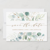 Goud en groen Elegant Botanical Wedding Save The Date (Voorkant)