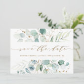 Goud en groen Elegant Botanical Wedding Save The Date (Staand voorkant)
