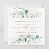 Goud en Groen Elegant Botanisch Huwelijksplein Kaart (Voorkant)