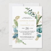 Goud en Groen Eucalyptus Bruiloft Kaart (Voorkant)