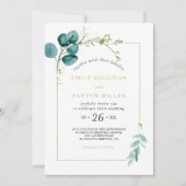  Goud en Groen Eucalyptus Bruiloft Kaart (Voorkant)