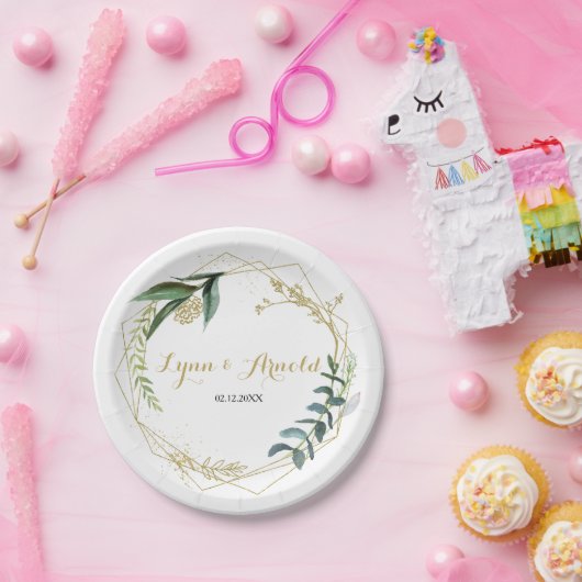 Goud en Groen Eucalyptus Bruiloft Papieren Bordje (Feest)