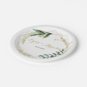 Goud en Groen Eucalyptus Bruiloft Papieren Bordje (Gekanteld)