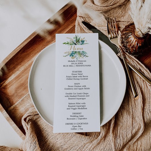 Goud en Groen Eucalyptus Diner Menu Kaart