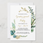 Goud en Groen Eucalyptus Gender Reveal Party Kaart (Voorkant)