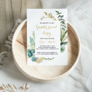 Goud en Groen Eucalyptus Gender Reveal Party Kaart