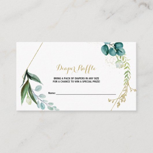 Goud en Groen Eucalyptus Luier Raffle Informatiekaartje (Voorkant)