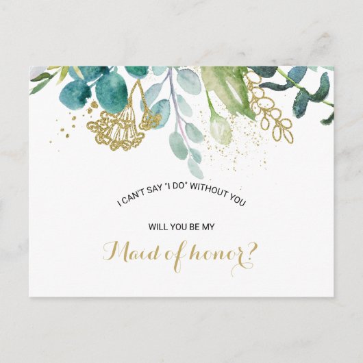  Goud en Groen Eucalyptus Maid of Honor Uitnodiging Briefkaart (Voorkant)