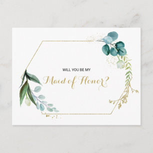 Goud en Groen Eucalyptus Maid of Honor Uitnodiging Briefkaart
