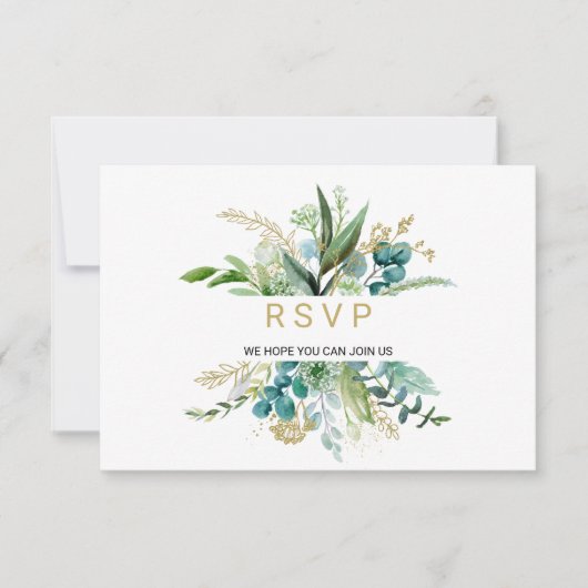 Goud en Groen Eucalyptus Menu Keuze Rsvp (Voorkant)