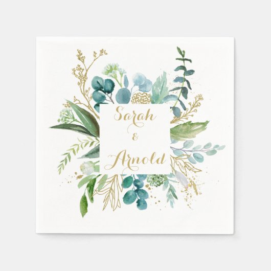  Goud en Groen Eucalyptus Trouwservet Servet (Voorkant)