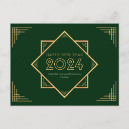 Goud en groen Gelukkig Nieuwjaar 2024 Briefkaart