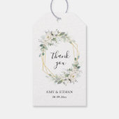 Goud en groen geometrisch bloemig vrijgezellenfees cadeaulabel (Achterkant)