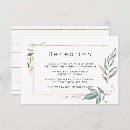 Goud en groen geometrische bruiloft informatiekaartje (Voorkant / Achterkant)