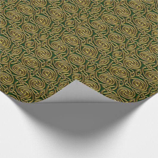 Goud en groen Keltisch Spiral knoopt pattern Cadeaupapier (Hoek)