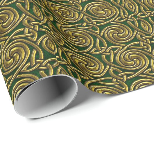 Goud en groen Keltisch Spiral knoopt pattern Cadeaupapier (Rol Hoek)
