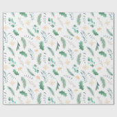 Goud en groen kerstfeest Holly Pine Eucalyptus Cadeaupapier (Vlak)