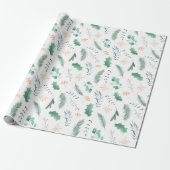 Goud en groen kerstfeest Holly Pine Eucalyptus Cadeaupapier (Uitgerold)