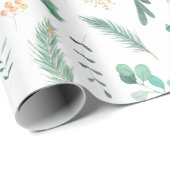Goud en groen kerstfeest Holly Pine Eucalyptus Cadeaupapier (Rol Hoek)