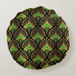 Goud en groen kunstdeco naadloos patroon rond kussen