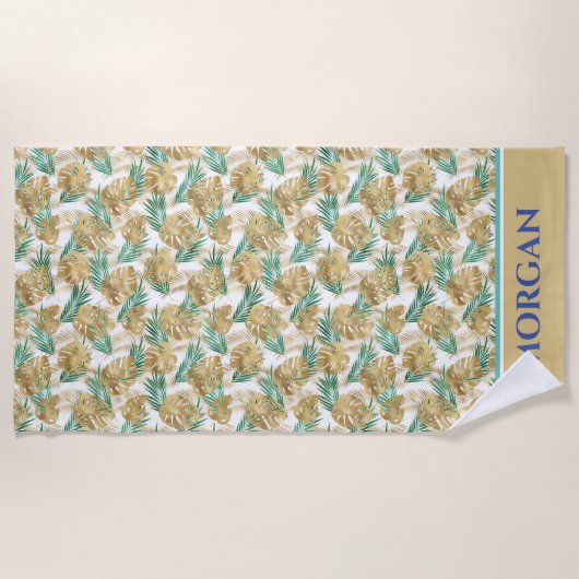 Goud en groen leder, oude naam of Initiaal-strand  Strandlaken (Voorkant)