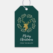 Goud en groen | Modern Deer Merry Kerstmis Cadeaulabel (Voorkant)
