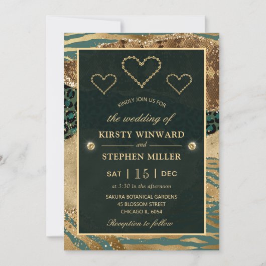 Goud en groen Oerwoud Safari & Glitter Wedding Kaart (Voorkant)
