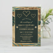 Goud en groen Oerwoud Safari & Glitter Wedding Kaart (Staand voorkant)