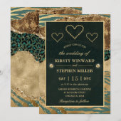 Goud en groen Oerwoud Safari & Glitter Wedding Kaart (Voorkant / Achterkant)