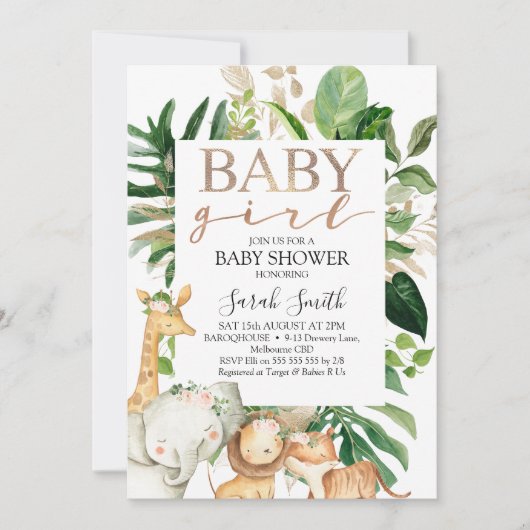 Goud en groen olievlek Baby shower Safari Kaart (Voorkant)