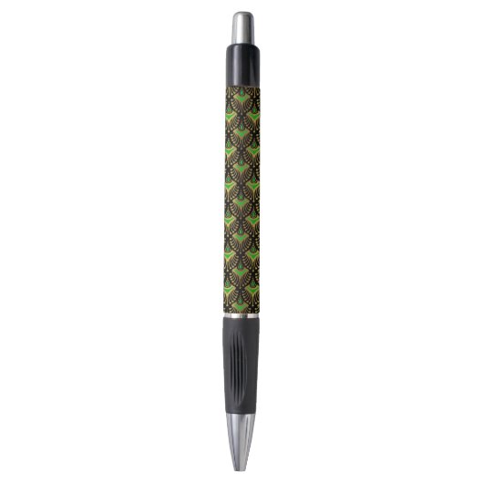 Goud en Groen op Zwart Art Deco Patroon Pen (Voorkant Verticaal)