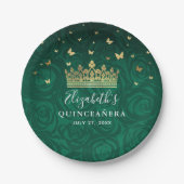 Goud en Groen Quinceanera Verjaardagsfeestje Sjabl Papieren Bordje (Voorkant)