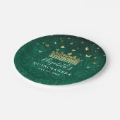 Goud en Groen Quinceanera Verjaardagsfeestje Sjabl Papieren Bordje (Gekanteld)