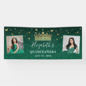 Goud en groen Roos 2 Foto van Birthday Quinceanera Spandoek (Horizontaal)