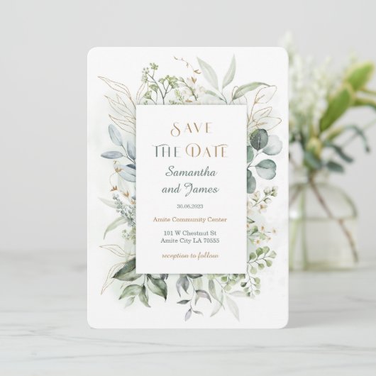 Goud en Groen Save The Date Sjabloon Kaart (Staand voorkant)