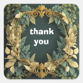 goud en groene bladeren kader bedankt vierkante sticker