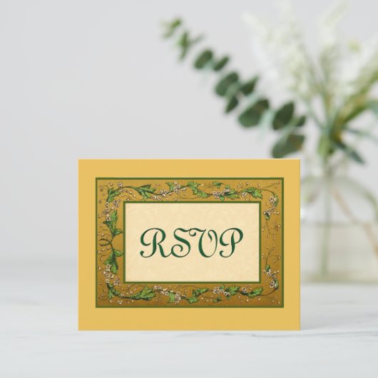 Goud en groene  bloemen RSVP Groot (Staand voorkant)