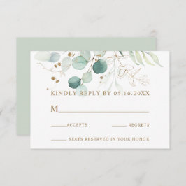 Goud en Groene Botanische Bruiloft RSVP Kaart