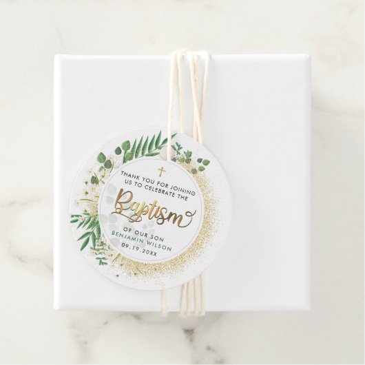 Goud en groene botanische doop dank u bedankjes labels (In situ)