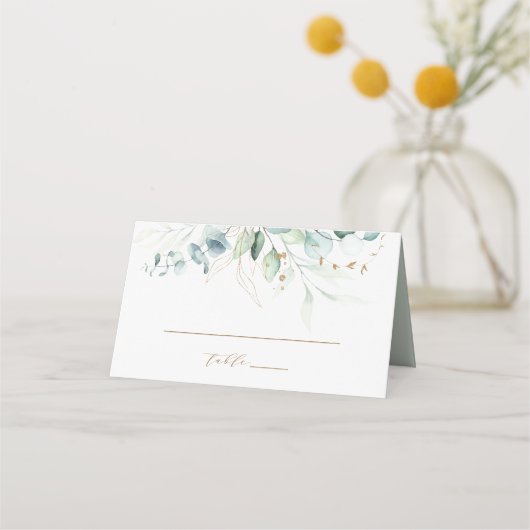 Goud en Groene Botanische Huwelijk Gepersonaliseer Plaatskaartje (Voorkant)