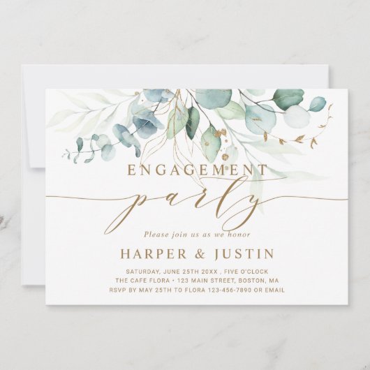 Goud en Groene Botanische Verlovingspartij Kaart (Voorkant)