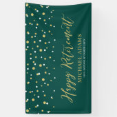 Goud en groene Confetti | Fijne Pensioenpartij Spandoek (Verticaal)