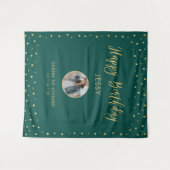 Goud en groene Confetti | Happy Birthday-foto Wandkleed (Voorkant (horizontaal))