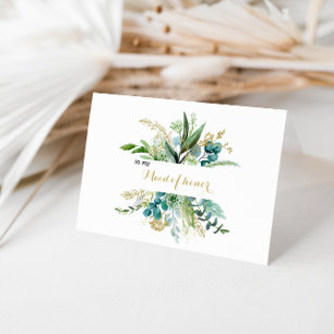 Goud en groene eucalyptus bruidsmeisje dank je wel bedankkaart