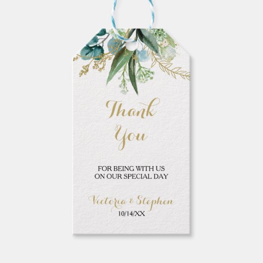  Goud en Groene Eucalyptus Dank U Cadeaulabel (Voorkant)