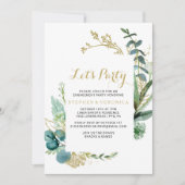 Goud en Groene Eucalyptus Laten we feesten Kaart (Voorkant)