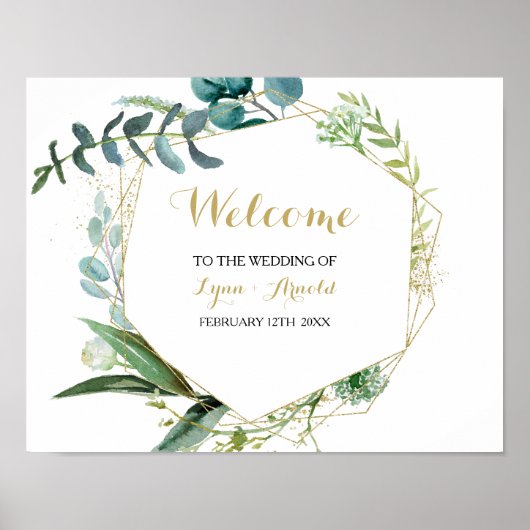  goud en groene eucalyptus welkomstbruiloft poster (Voorkant)