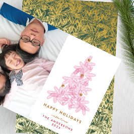 Goud en groene kerstnaalden Foto terug Folie Feestdagenkaart