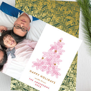 Goud en groene kerstnaalden Foto terug Folie Feestdagenkaart