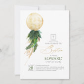 Goud en groene palmbladeren ballon doop kaart (Voorkant)